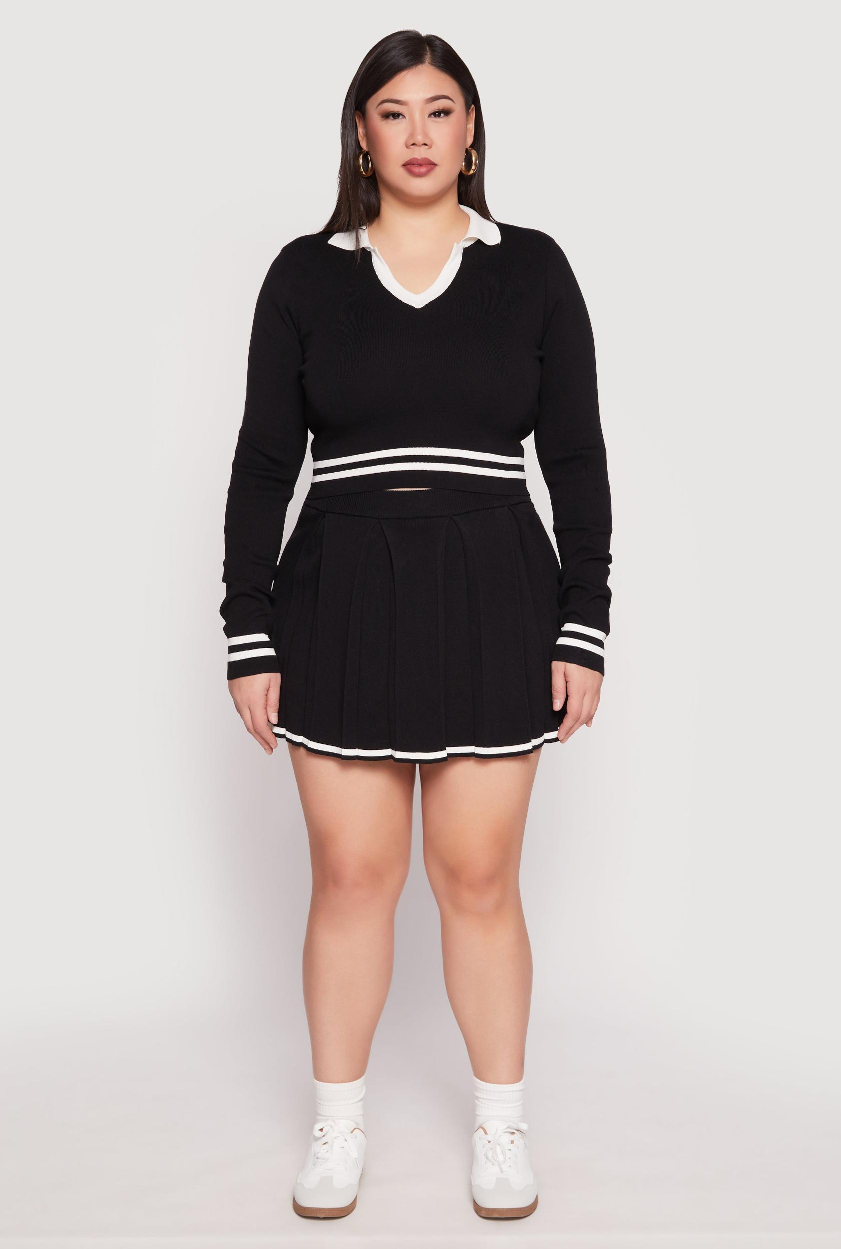 Womens Plus Size Daisy Contrast Trim Pleated Tennis Skirt Product Image