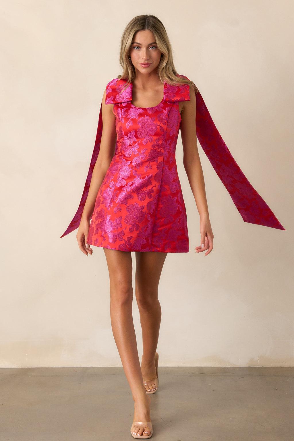 The Edge Red Floral Jacquard Mini Dress Product Image