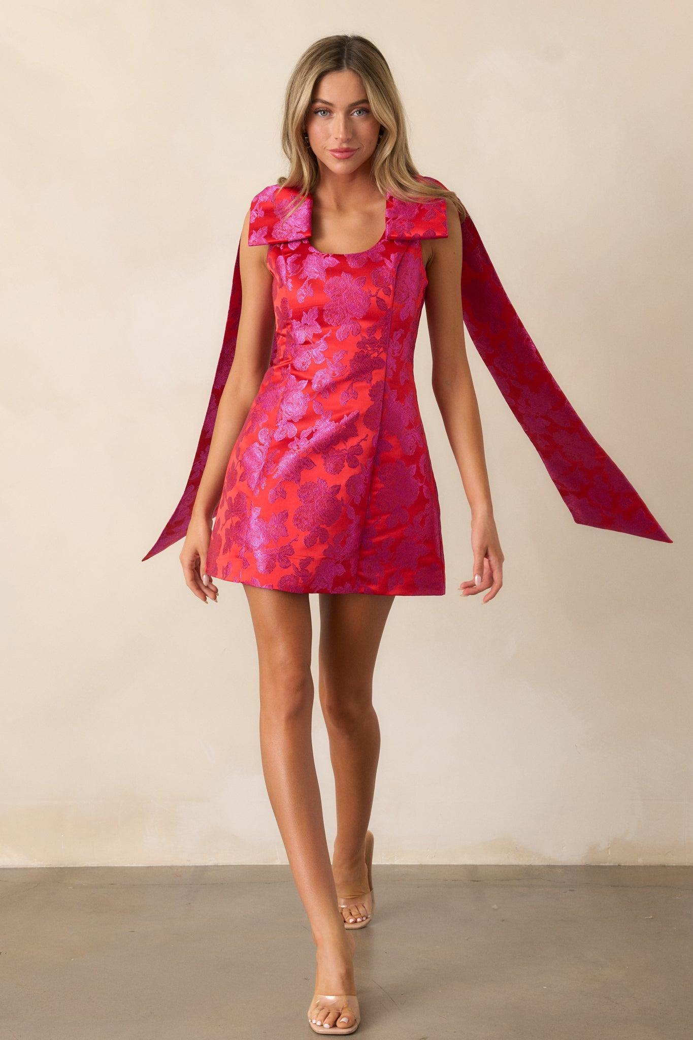 The Edge Red Floral Jacquard Mini Dress Product Image