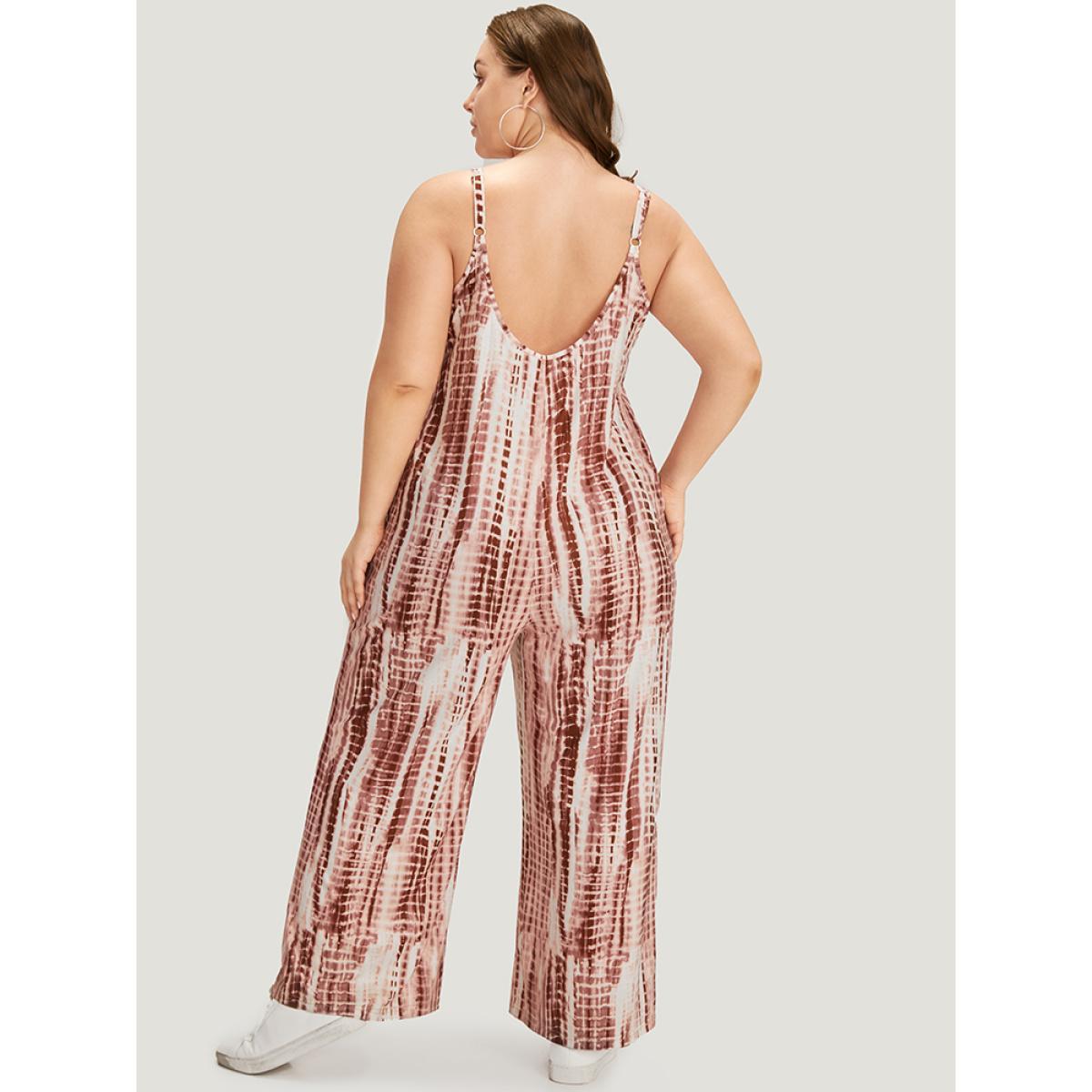 Plus Size Rouge Tie Dye Striped Pocket Backless Cami Jumpsuit Women Casual Sleeveless Spaghetti Strap Dailywear Loose Jumpsuits BloomChic 18-20/2X Product Image