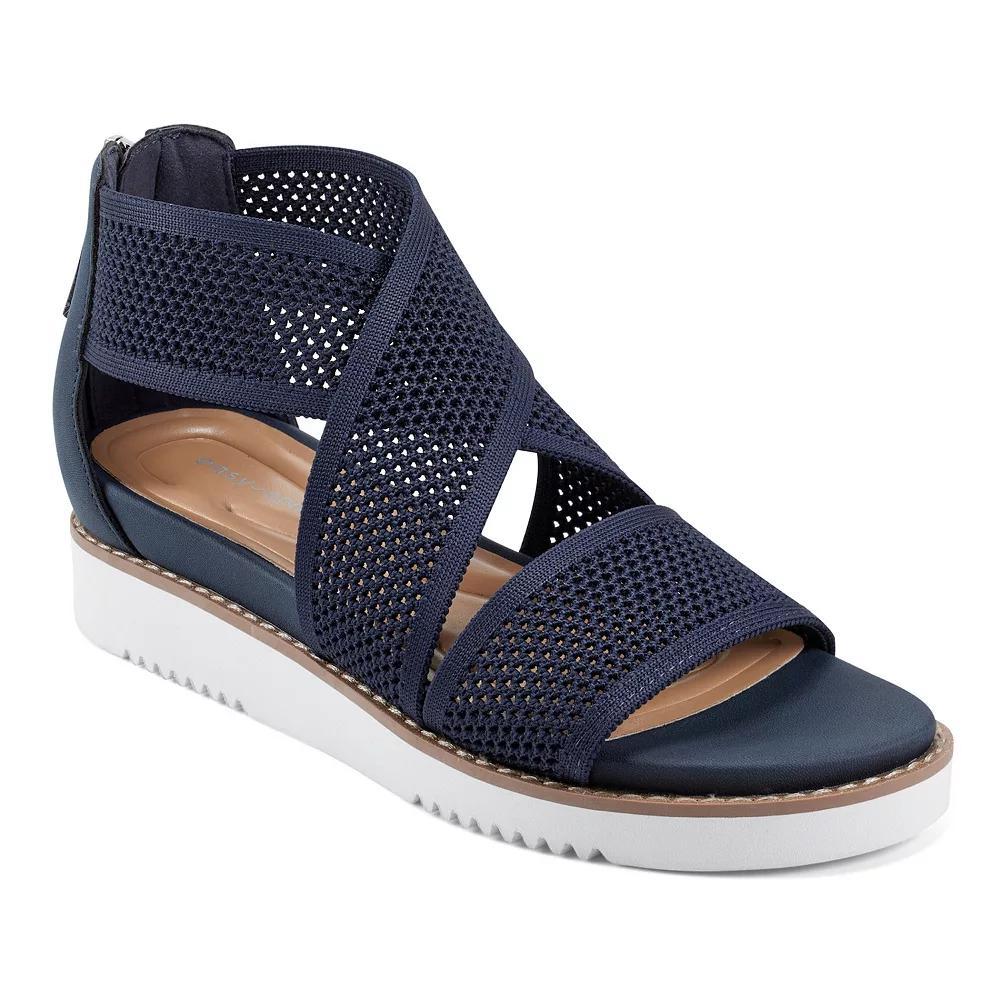 Easy Spirit Witney Womens Wedge Perforated Zip Back Cross Strap Sandal Blue Product Image