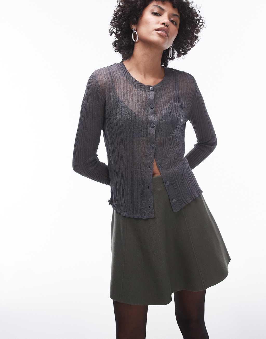 & Other Stories knitted flippy mini skirt in dark khaki Product Image