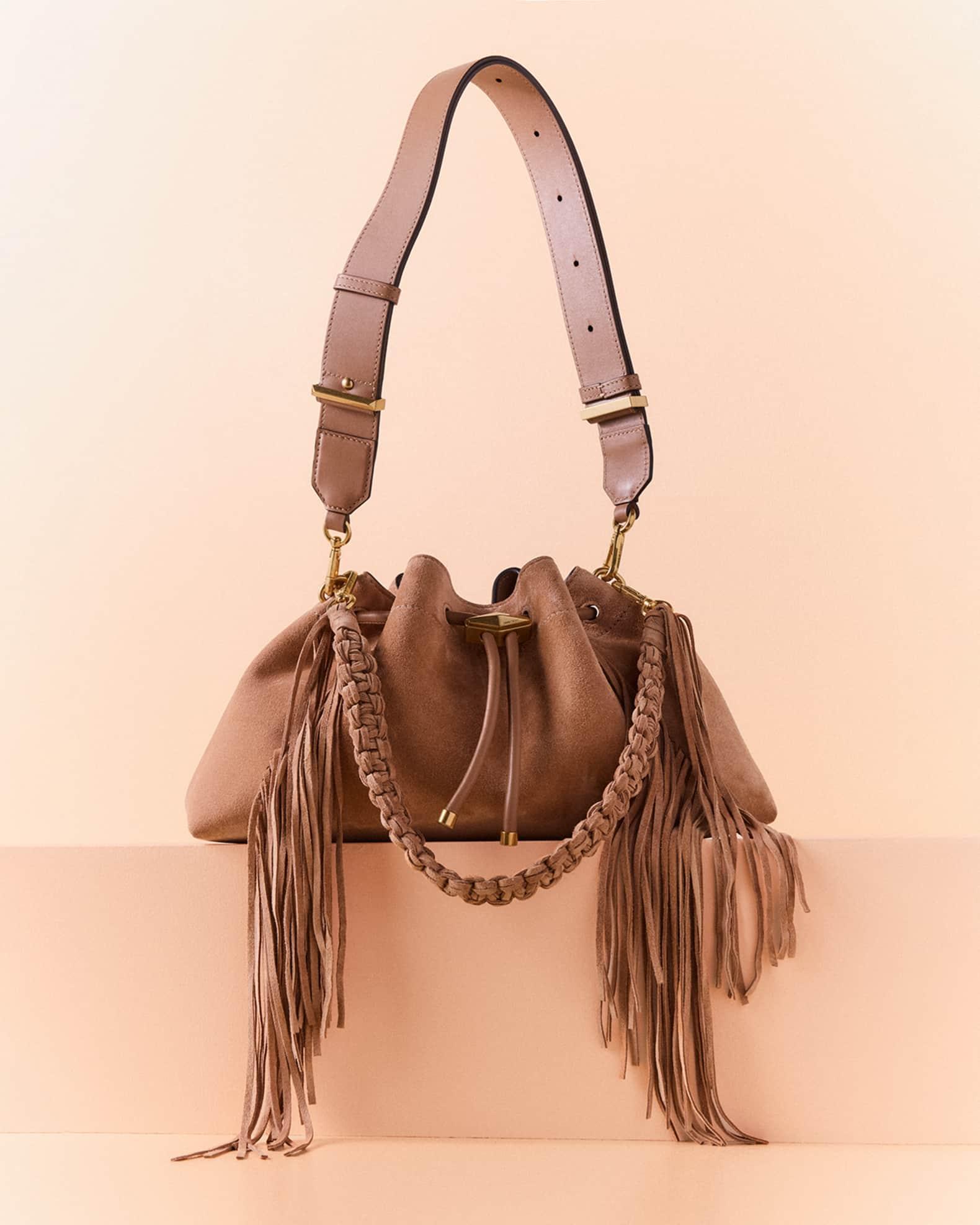 Bon Bon Cinch Fringed Suede Bucket Bag Product Image