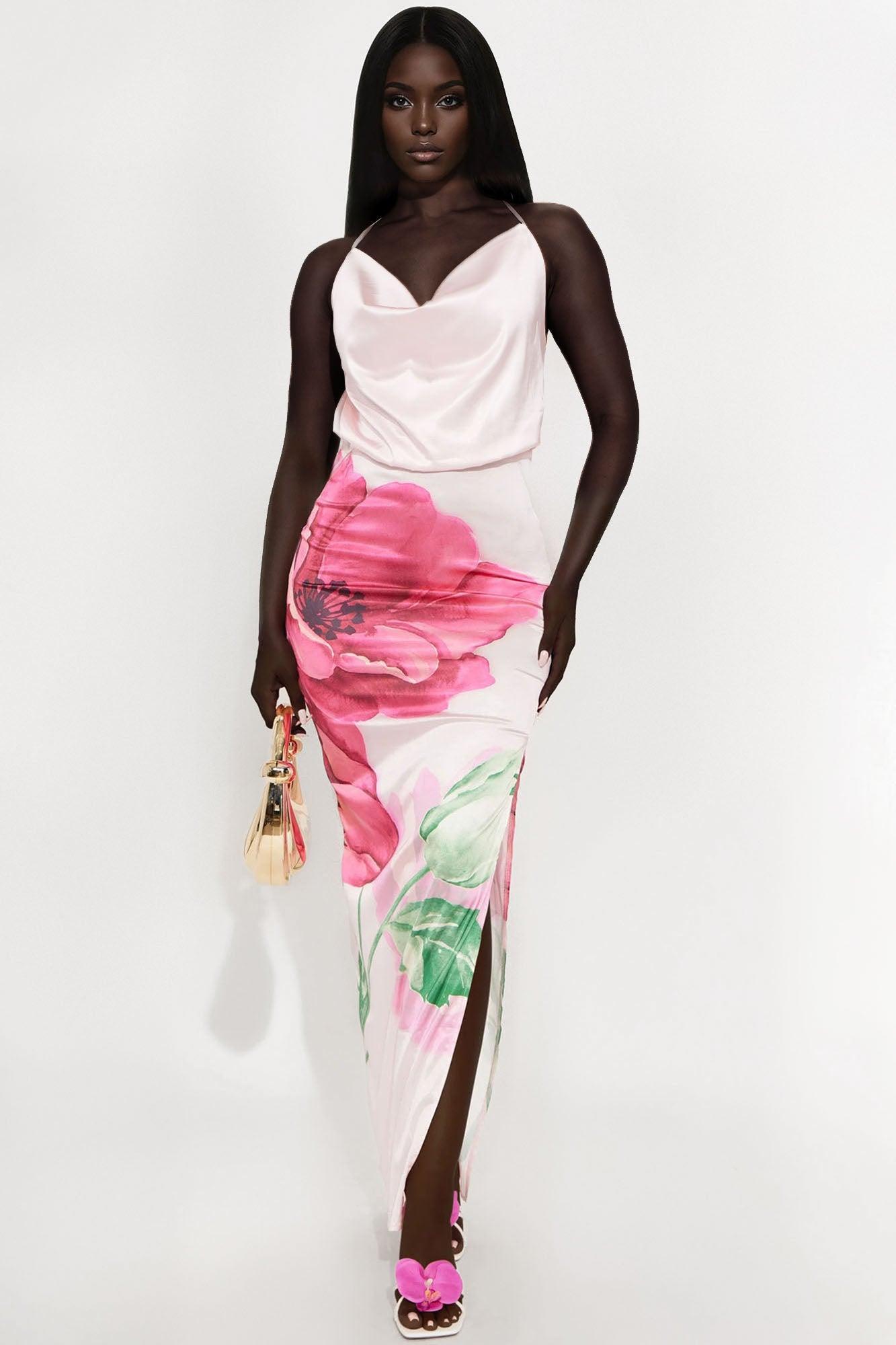 Sweet As Can Be Satin Maxi Dress - Pink/combo Product Image