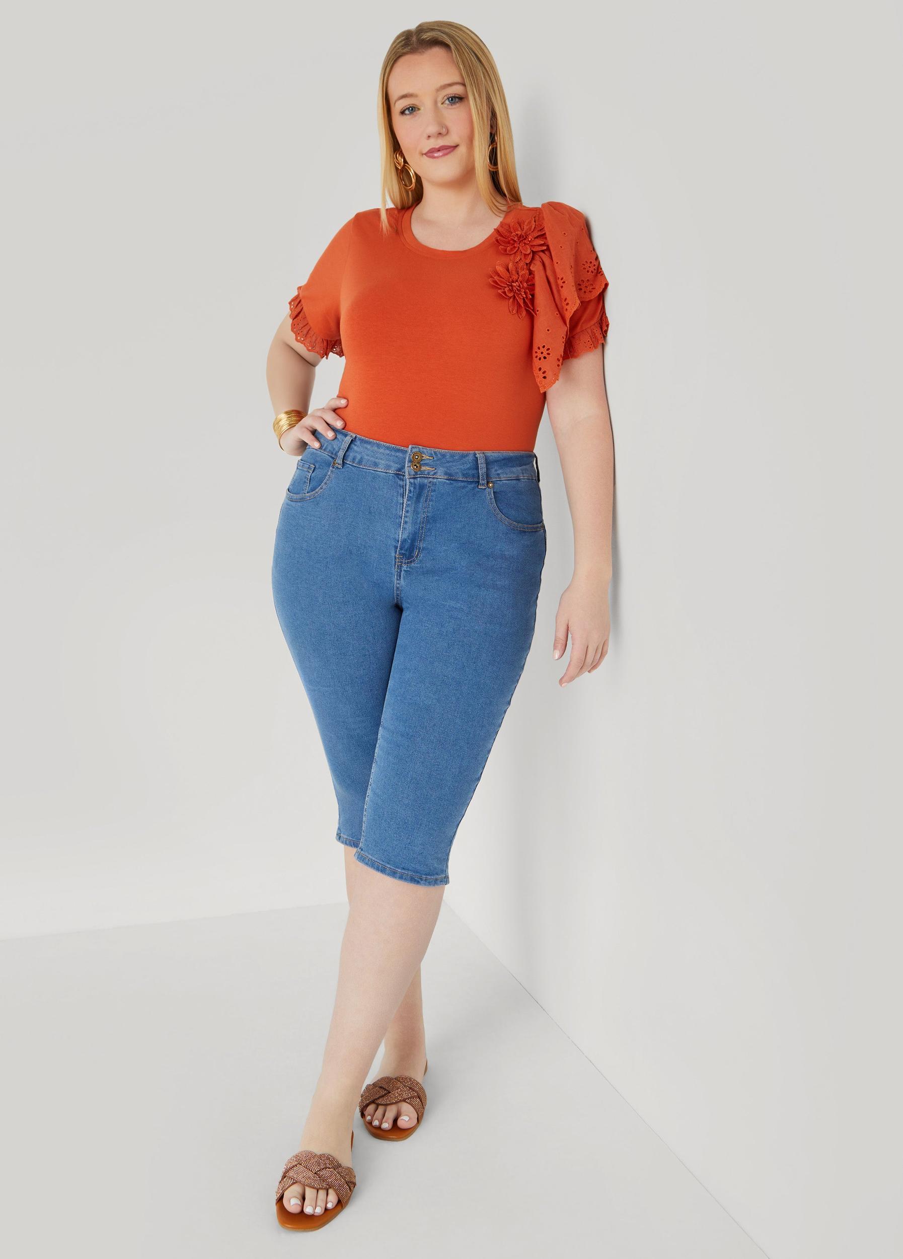 Floral Applique Poplin Paneled Tee Product Image