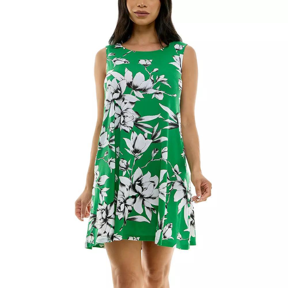 Women's Nina Leonard Puff Print Pocket Trapeze Dress, Size: Small, True Green Ivory Product Image