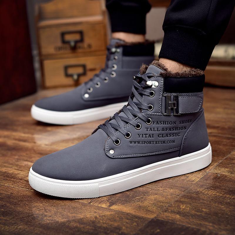 Lettering Lace Up Short Boots Product Image