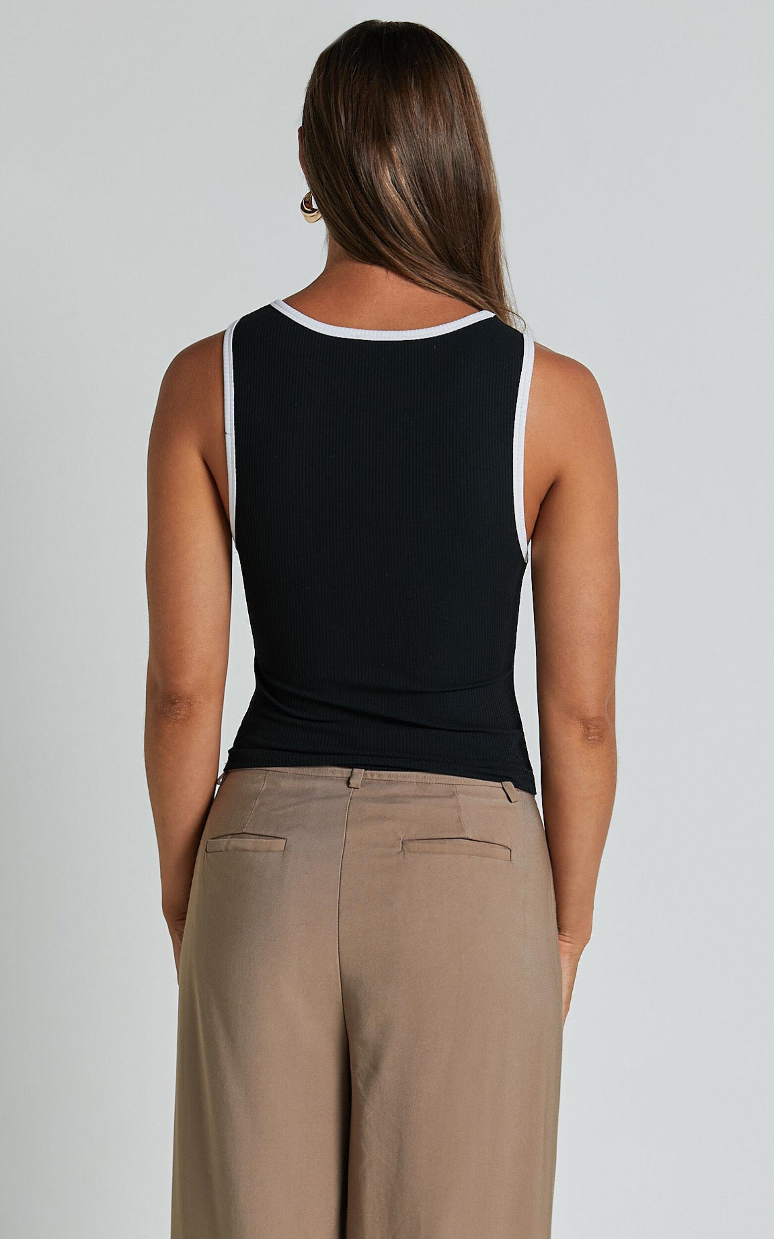 Lacey Top - Scoop Neck Contrast Bind Detail Top in Black/White Product Image