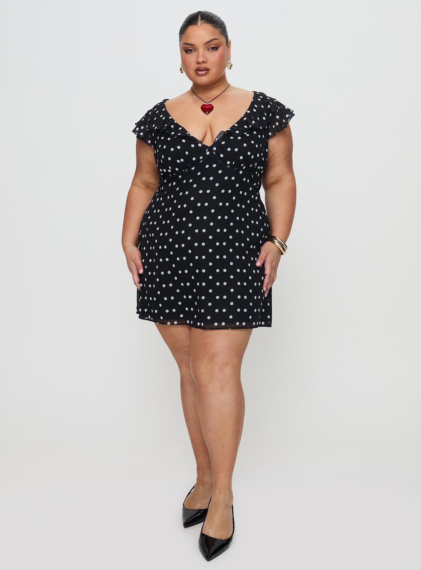 I Guess So Mini Dress Black Polka Dot Product Image