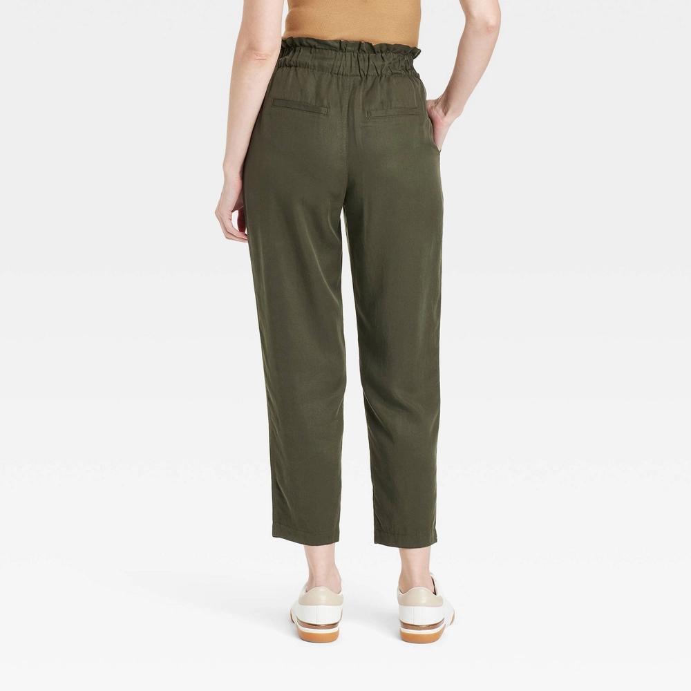Women's High-Rise Tapered Ankle Pull-On Joggers - A New Day™ Olive S: Lightweight Twill, Elastic Waistband Product Image