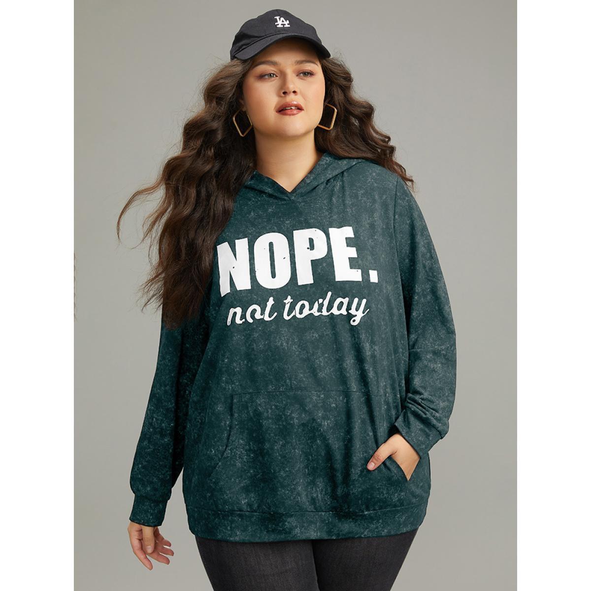 Plus Size Letter Vintage Hooded Pocket Sweatshirt Women DarkGreen Casual Printed Dailywear Sweatshirts BloomChic 22-24/3X Product Image