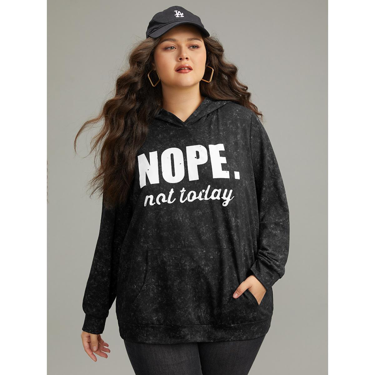 Plus Size Letter Vintage Hooded Pocket Sweatshirt Women Black Casual Printed Dailywear Sweatshirts BloomChic 26/4X Product Image