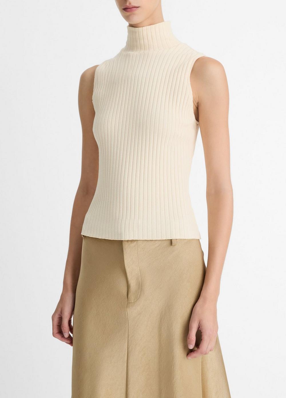 Womens Ribbed Cotton-Blend Turtleneck Top, Pale Dove, Size S Vince Product Image