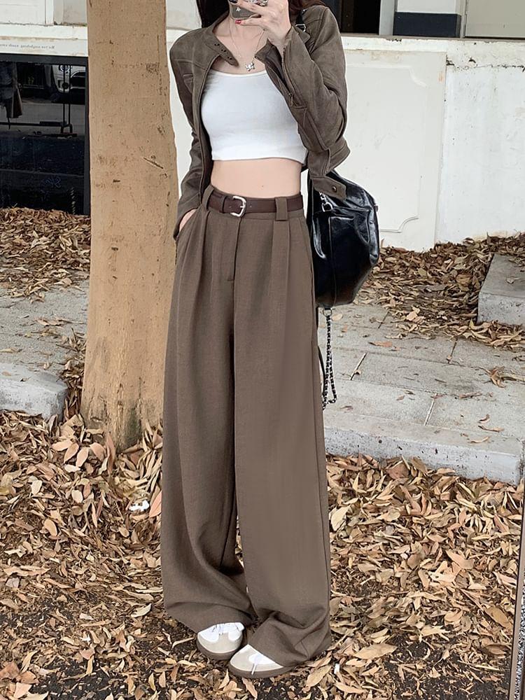 High Waist Plain Wide Leg Suit Pants Product Image