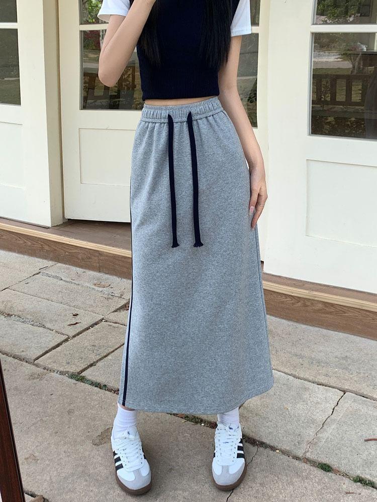 High Waist Striped Midi A-Line Skirt Product Image