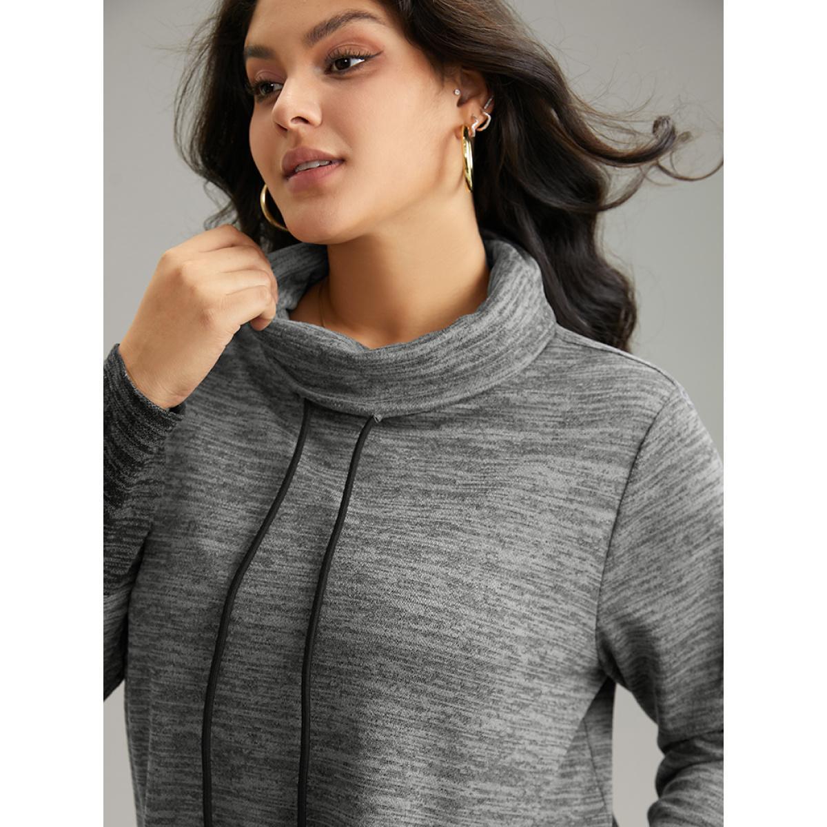 Plus Size Contrast Turtleneck Pocket Drawstring Sweatshirt Women DimGray Casual Contrast Turtleneck Dailywear Sweatshirts BloomChic 12/L Product Image