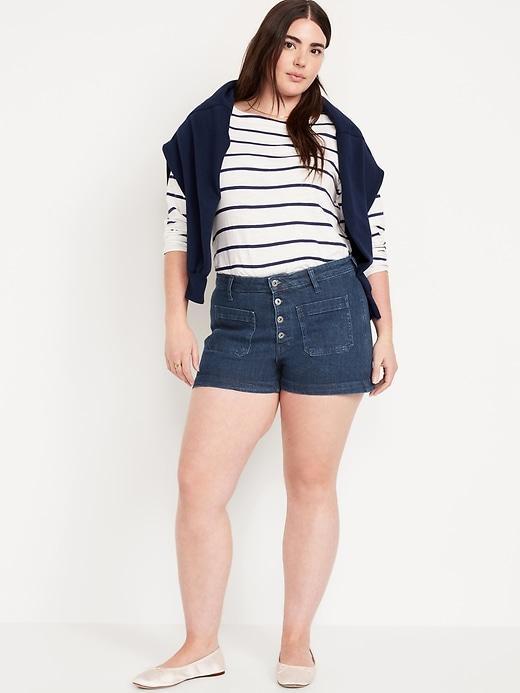 High-Waisted Jean Trouser Shorts -- 3-inch inseam Product Image