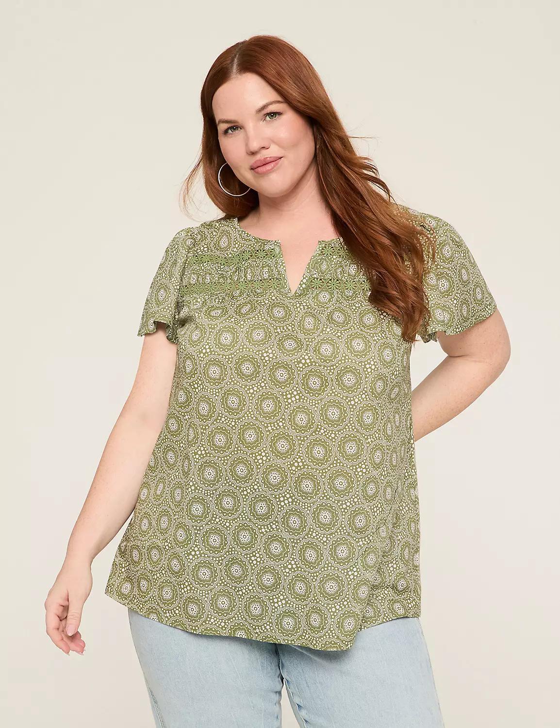 Knit & Woven Lace-Trim Top Product Image