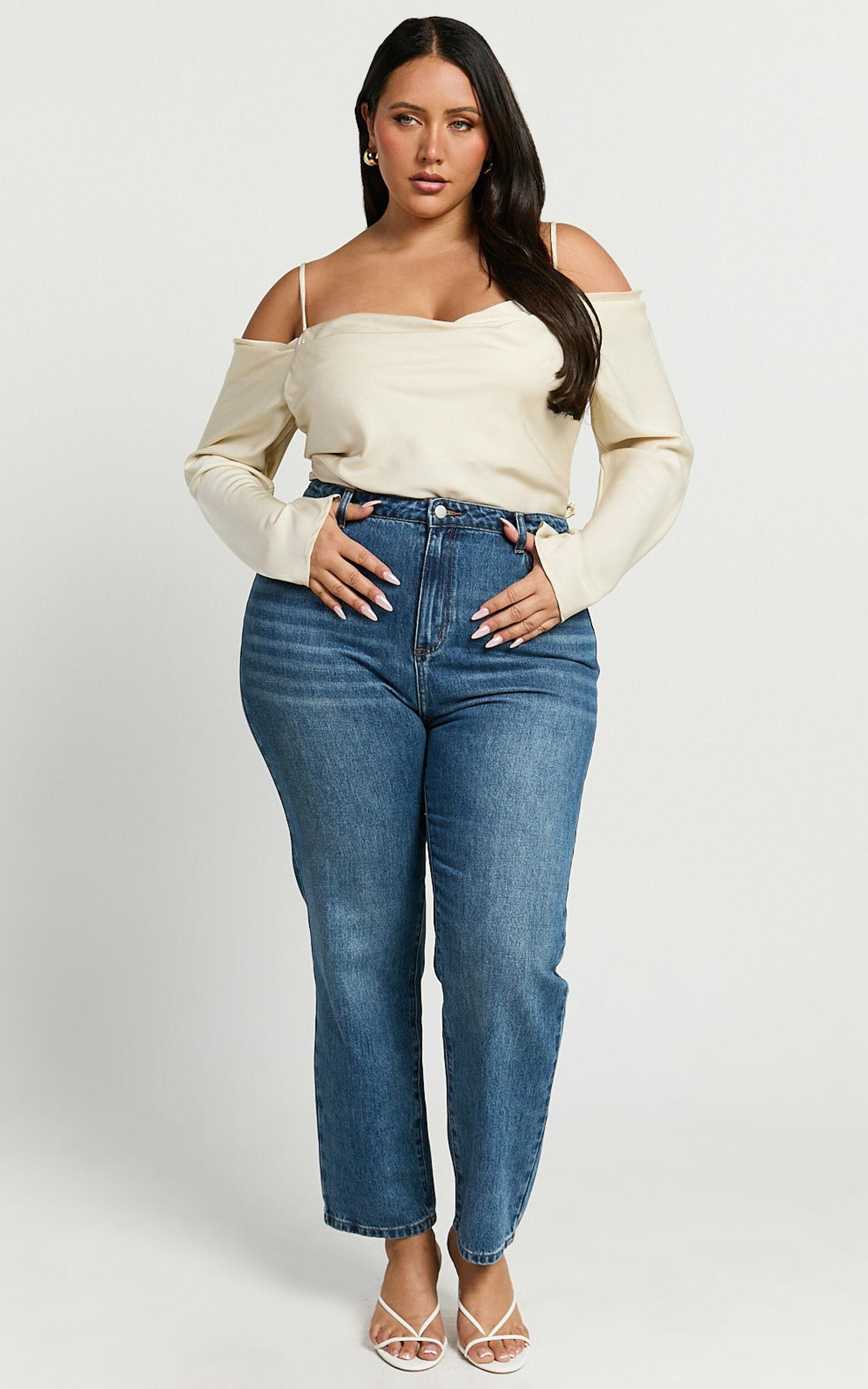 Julian Top - Off Shoulder Long Sleeve Cowl Neck Top in Ivory Product Image