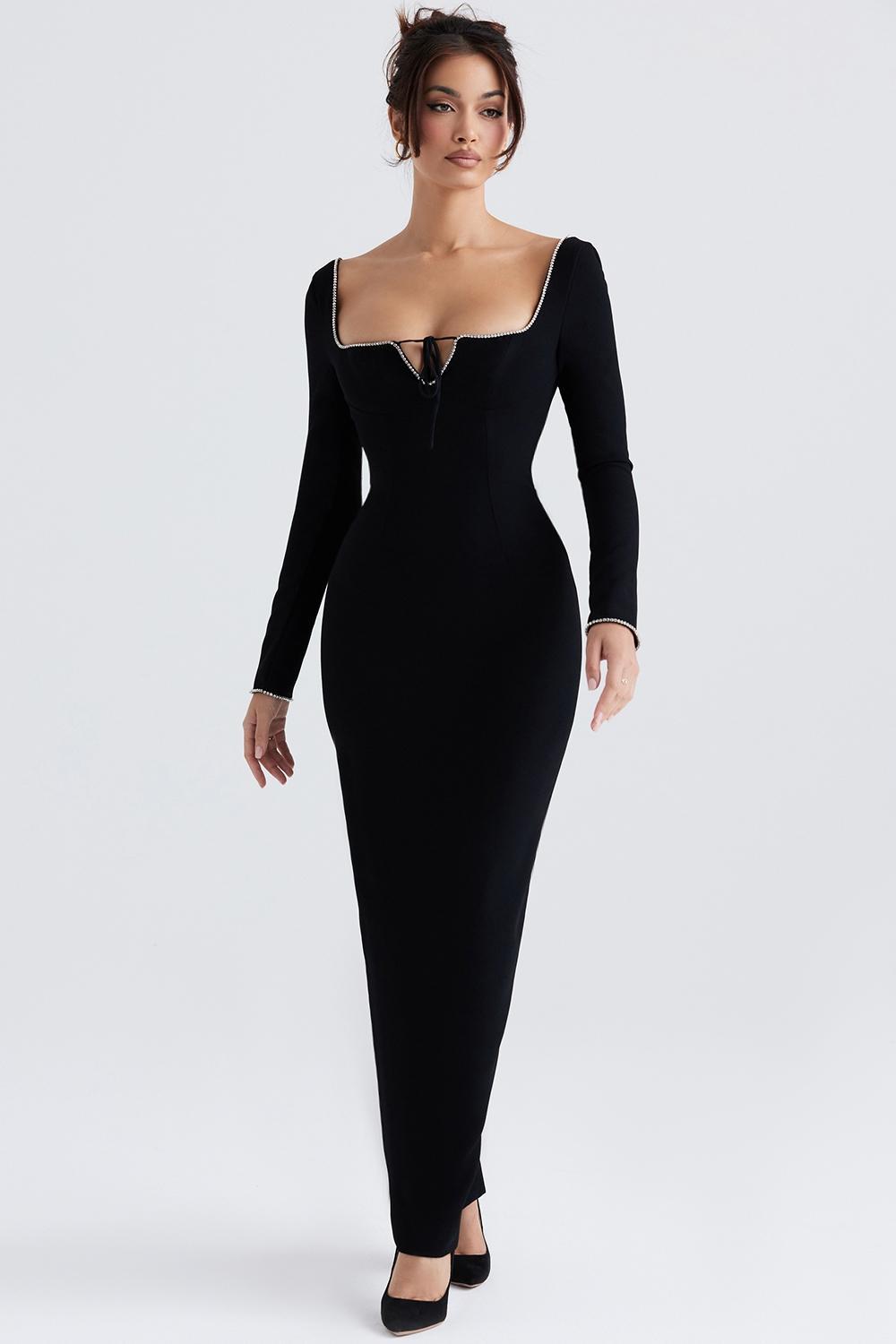 Rosa  black crystal embellished maxi dress - sale Product Image