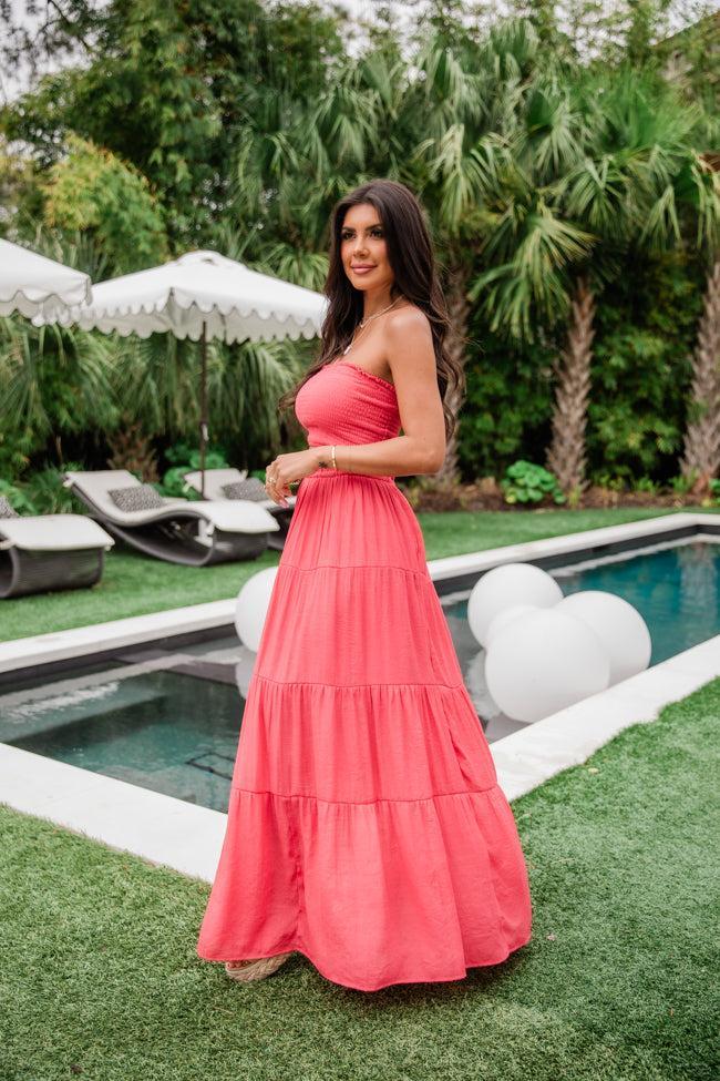 Summer Loving Strapless Red Crop Top And Skirt Set Product Image