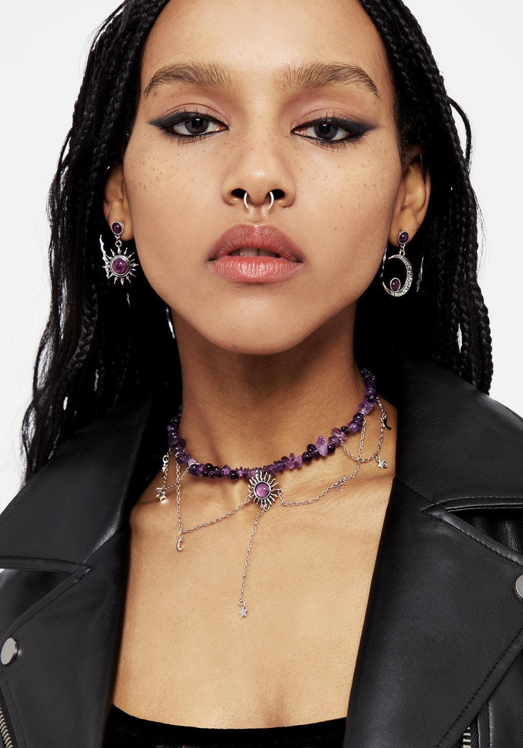 Aurora Gem Choker Necklace - Purple Product Image