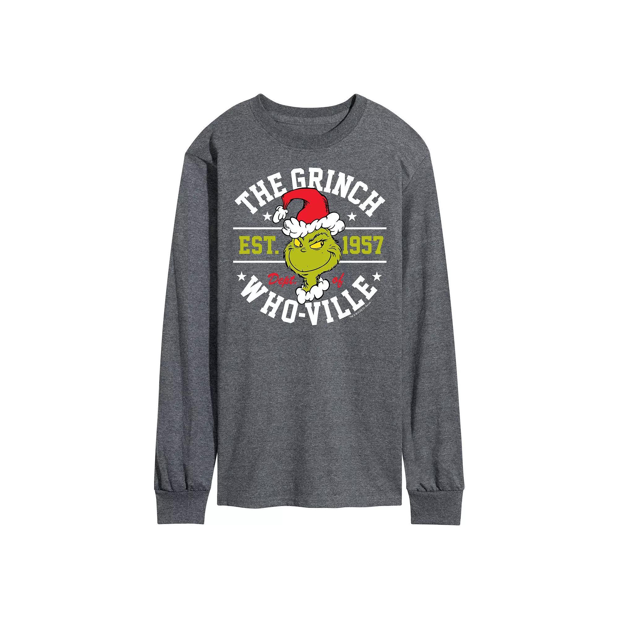 Men's Dr. Seuss Grinch Who-ville Long Sleeve Tee, Size: Medium, Gray Product Image