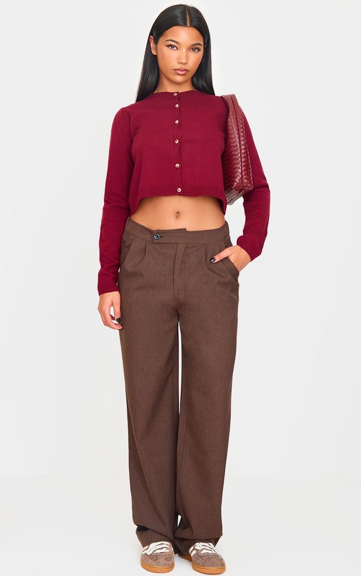 Burgundy Basic Button Up Knit Cardigan Product Image