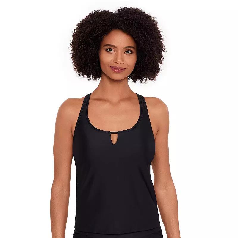 Women's Eco Beach Notched Neckline Tankini Swim Top, Size: Small, Black Product Image