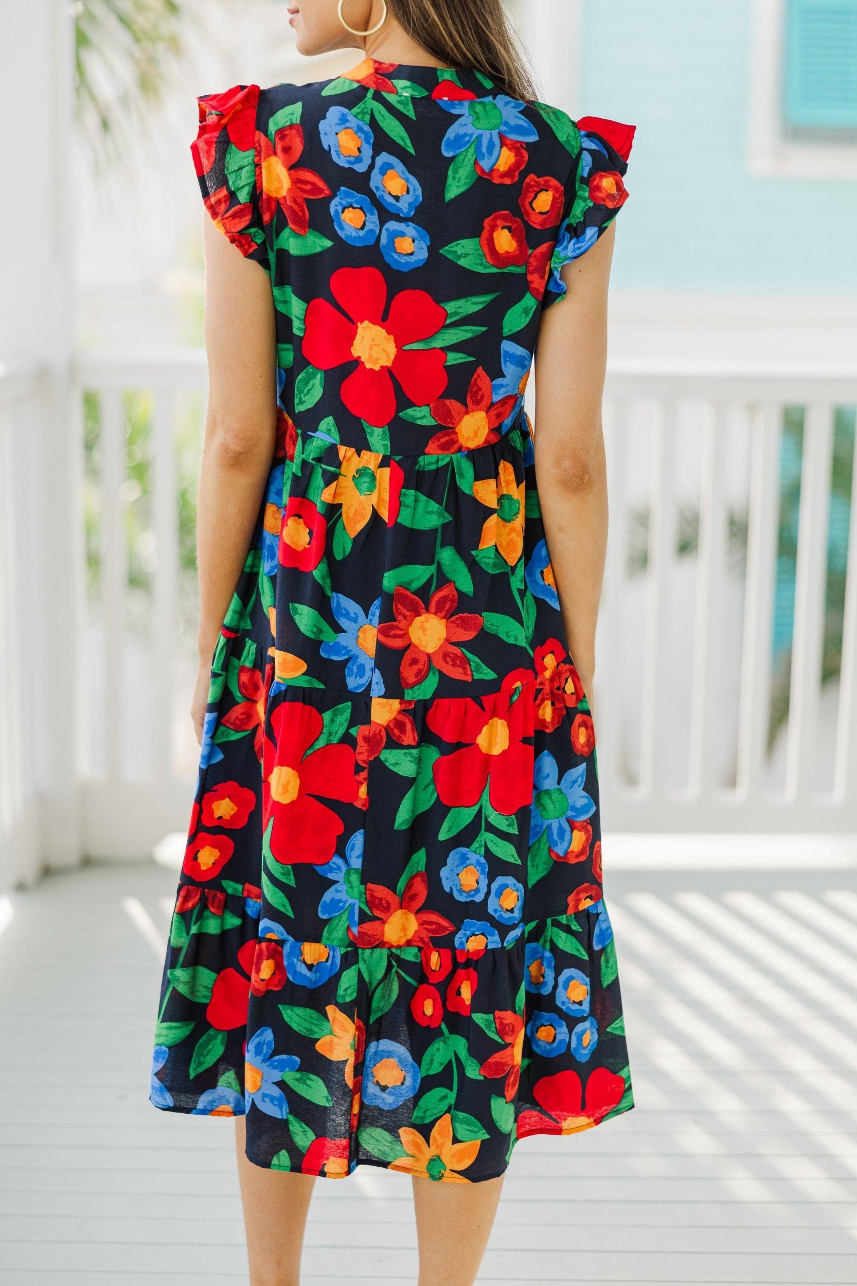 Created Beauty Navy Blue Floral Midi Dress Female Product Image