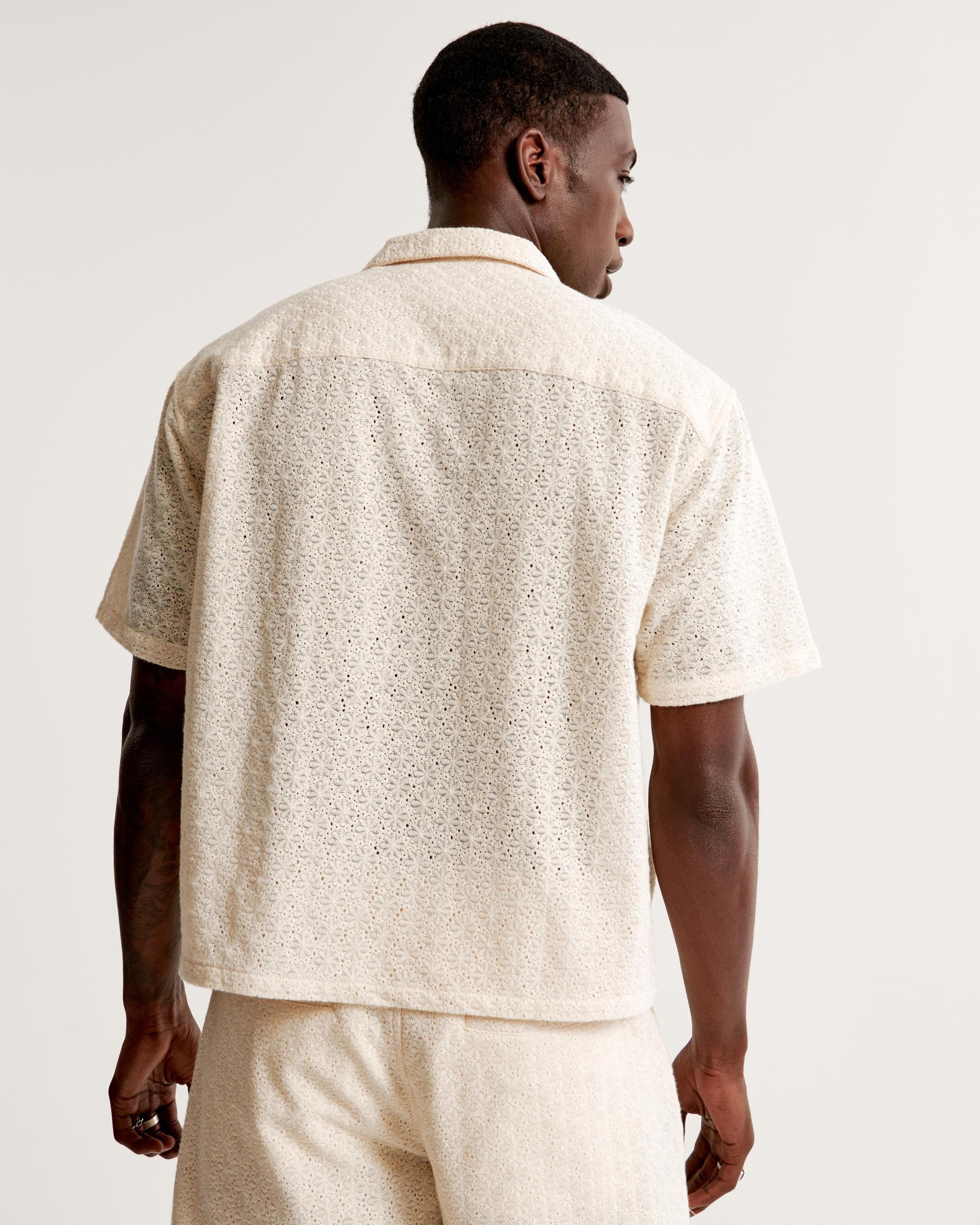 Camp Collar Cropped Lace Shirt Product Image