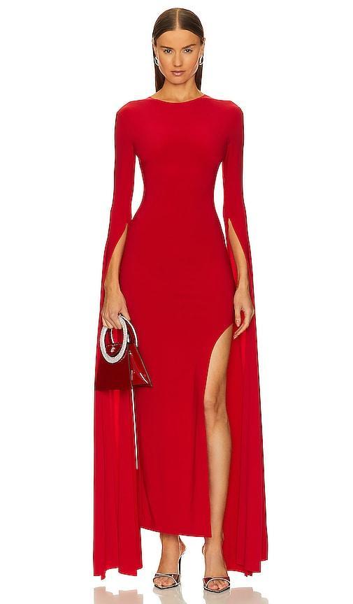 Open Back Ribbon Sleeve Wide Slit Gown Norma Kamali Product Image