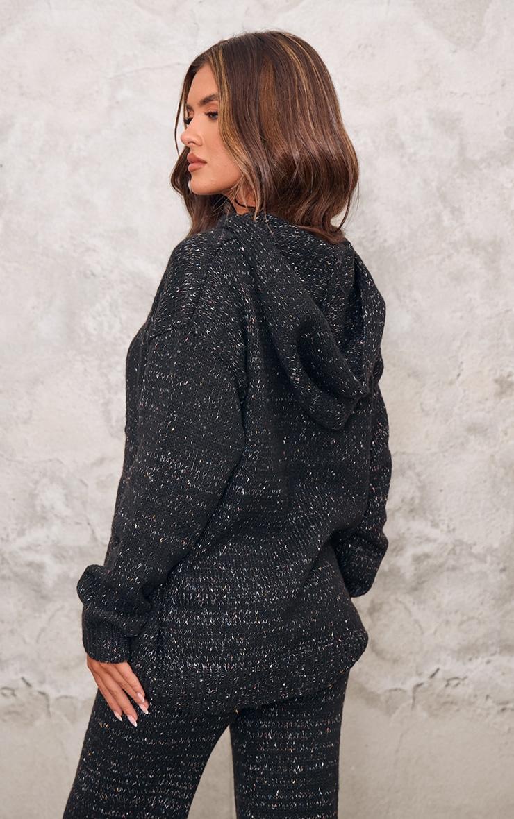 PRETTYLITTLETHING Black Space Dye Oversized Knitted Hoodie Product Image