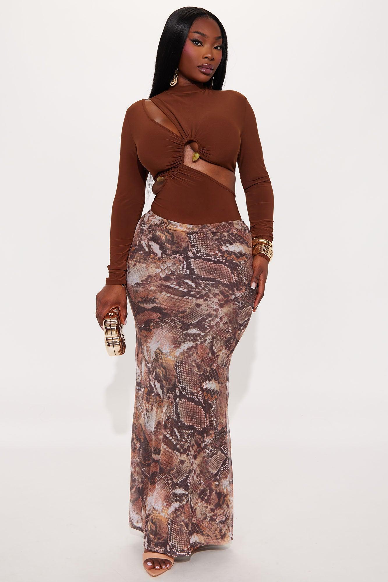 Remi Snakeskin Mesh Maxi Skirt - Brown/combo Product Image