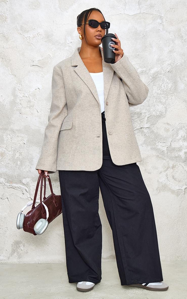 Plus Taupe Wool Look Brushed Tailored Blazer Product Image