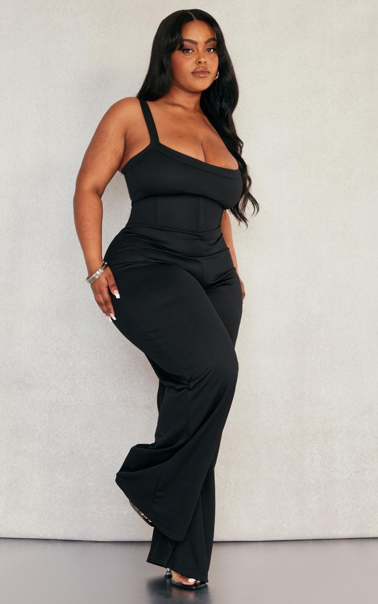 Plus Black Crepe Seam Detail Jumpsuit Product Image