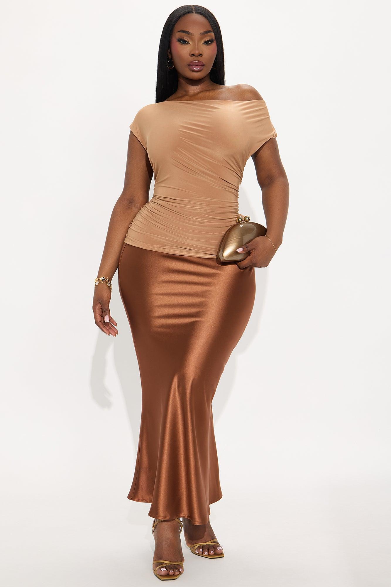 Ezra Ruched Off Shoulder Top - Mocha Product Image
