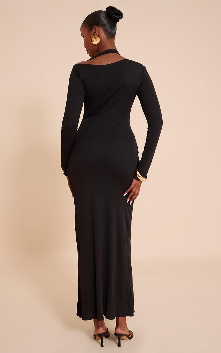 Black Burnout Mesh Ruched Asymmetric Maxi Dress Product Image