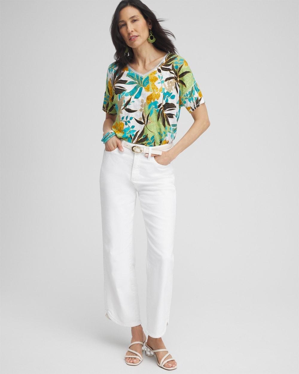 Linen Palms Sweater Trim Tee Product Image