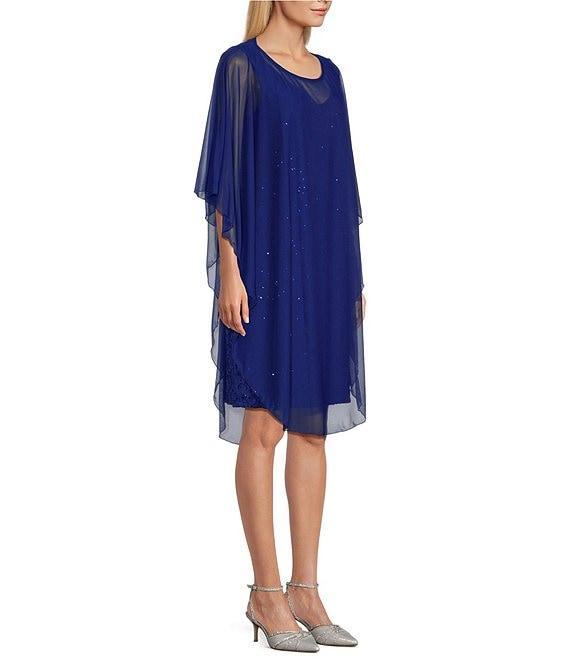 Marina Sleeveless V-Neck Chiffon Overlay V-Back Sequin Lace Dress Product Image
