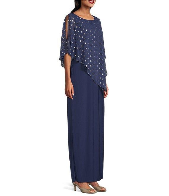 Ignite Evenings 3/4 Capelet Sleeve Crew Neck Foil Metallic Popover Dress Product Image