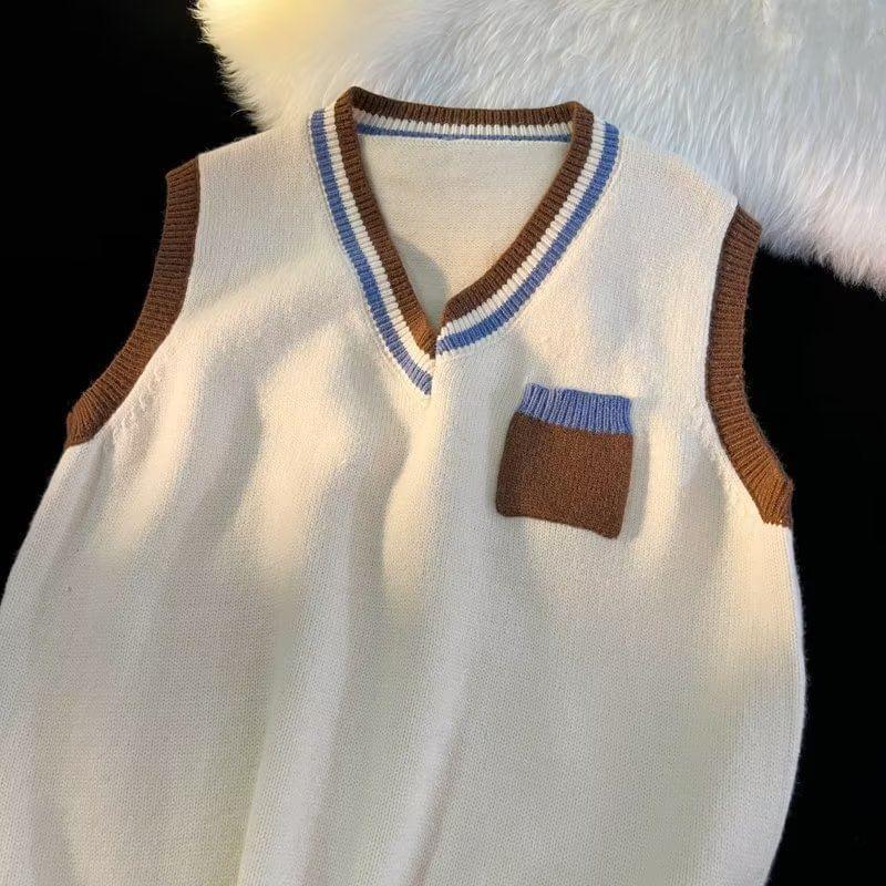Long Sleeve Collared Striped Mock Two Piece Panel Knit Shirt Product Image