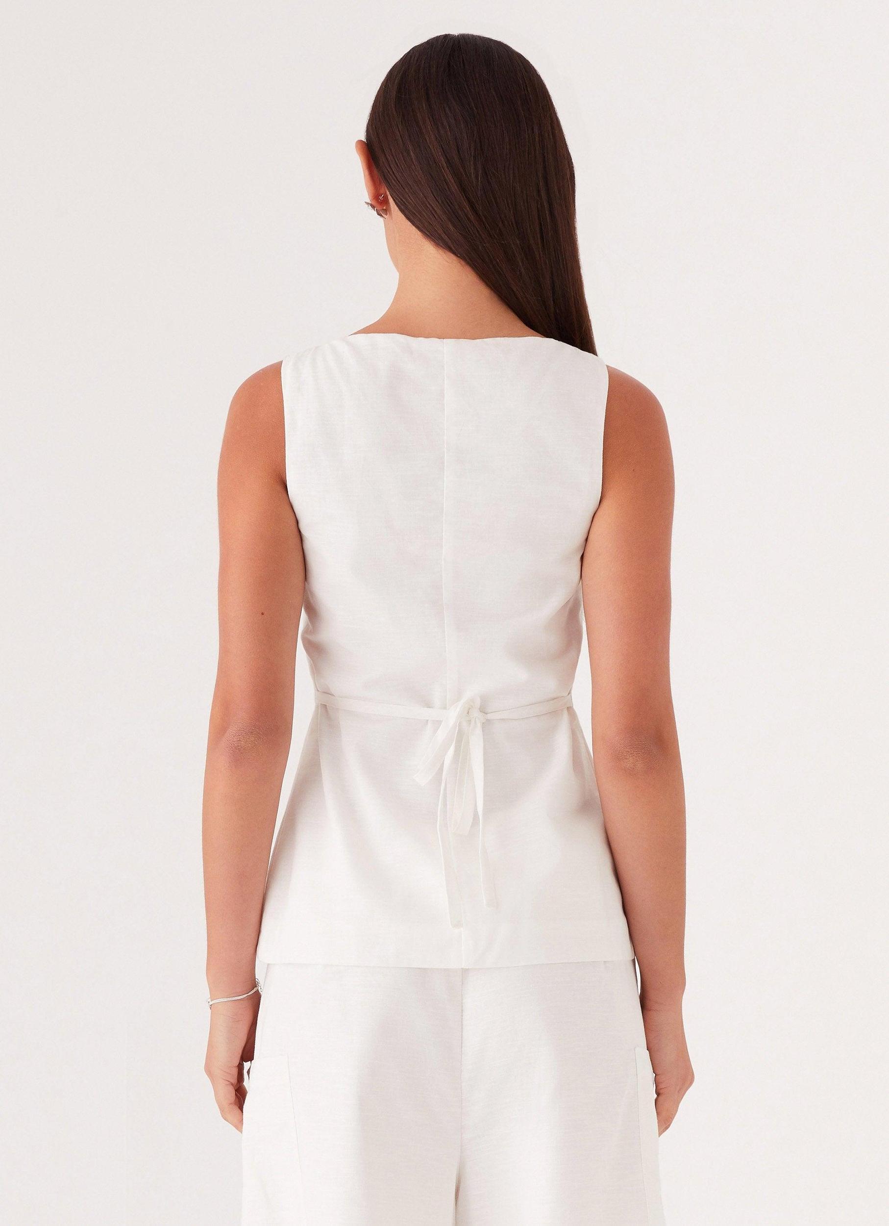 Mayzie Linen Vest - White Product Image