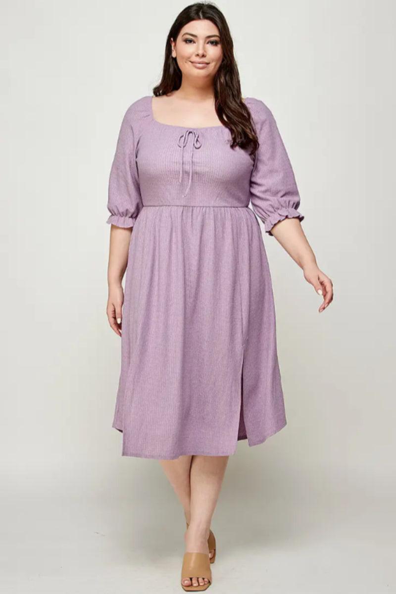 Square Neck Midi Dress With Slits Product Image