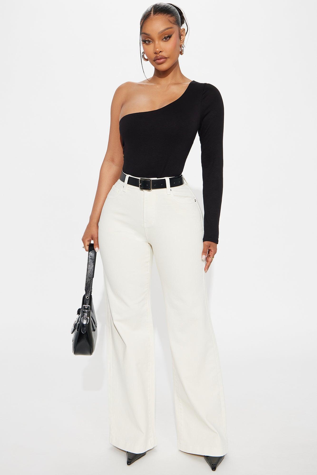 Juniper Long Sleeve One Shoulder Bodysuit - Black Product Image