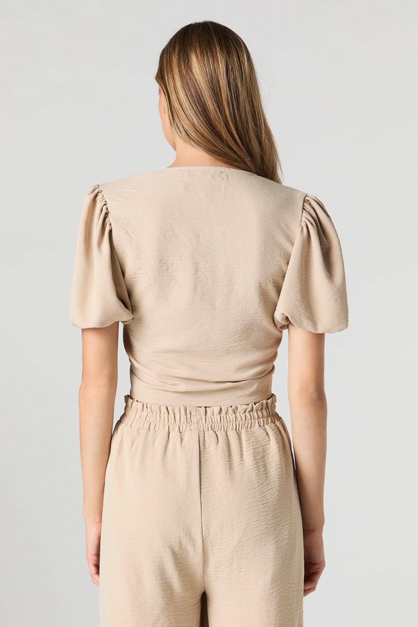 Tie Front Puff Sleeve Crop Top Female Product Image