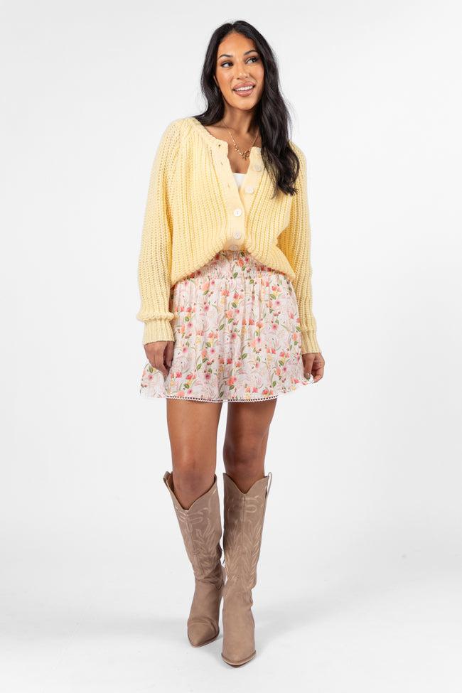 Through The Garden Ivory Multi Floral Eyelet Trim Mini Skort SALE Product Image