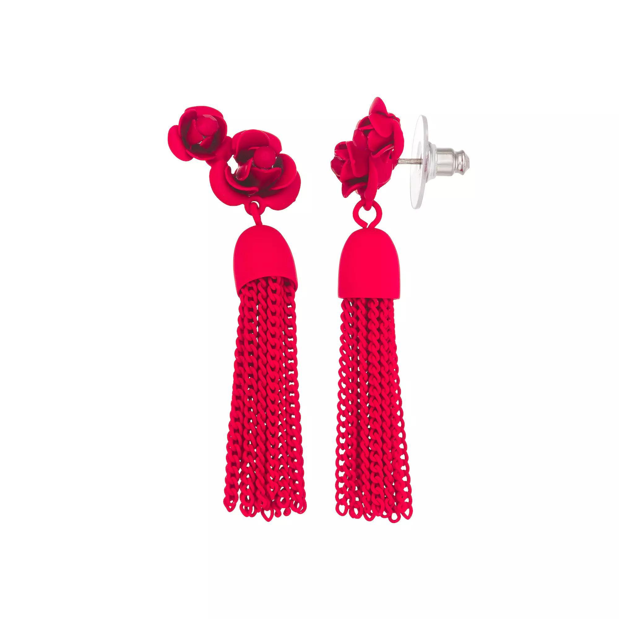 Simply Vera Vera Wang Flower Fringe Drop Earrings, Women's, Red Product Image