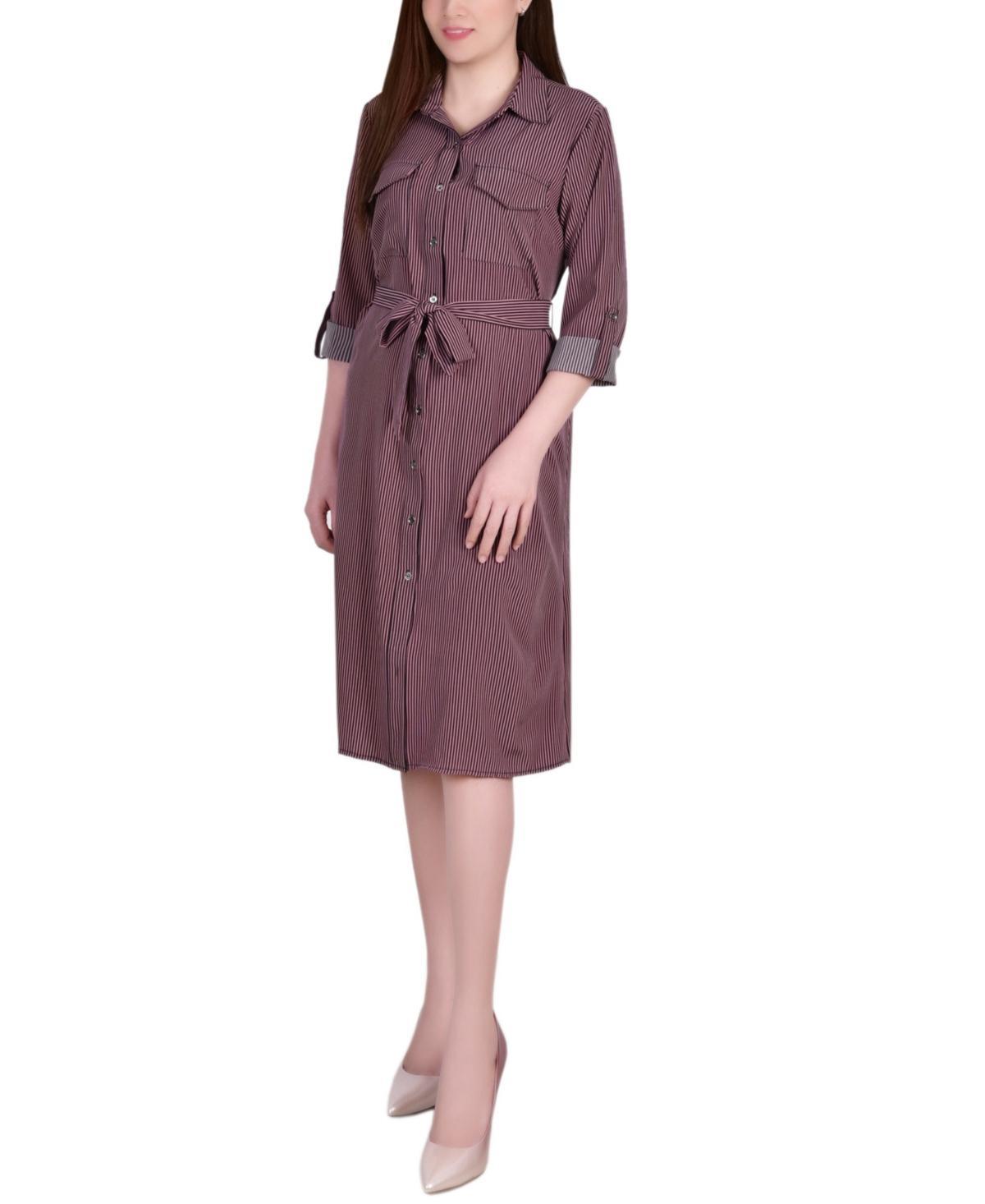 Ny Collection Petite Printed Long Sleeve Roll Tab Shirtdress Product Image