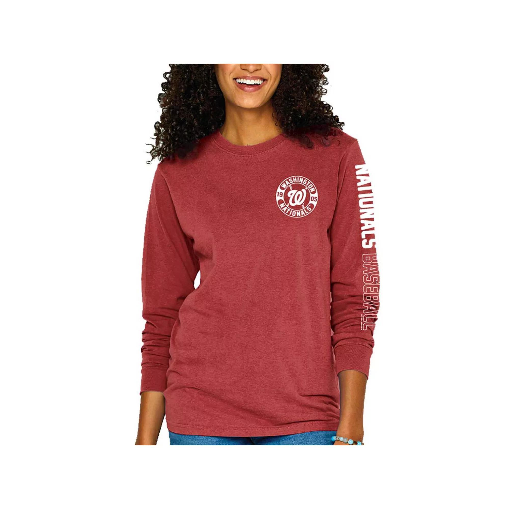 Women's Soft as a Grape Red Washington Nationals Pigment-Dyed Long Sleeve T-Shirt, Size: Medium Product Image